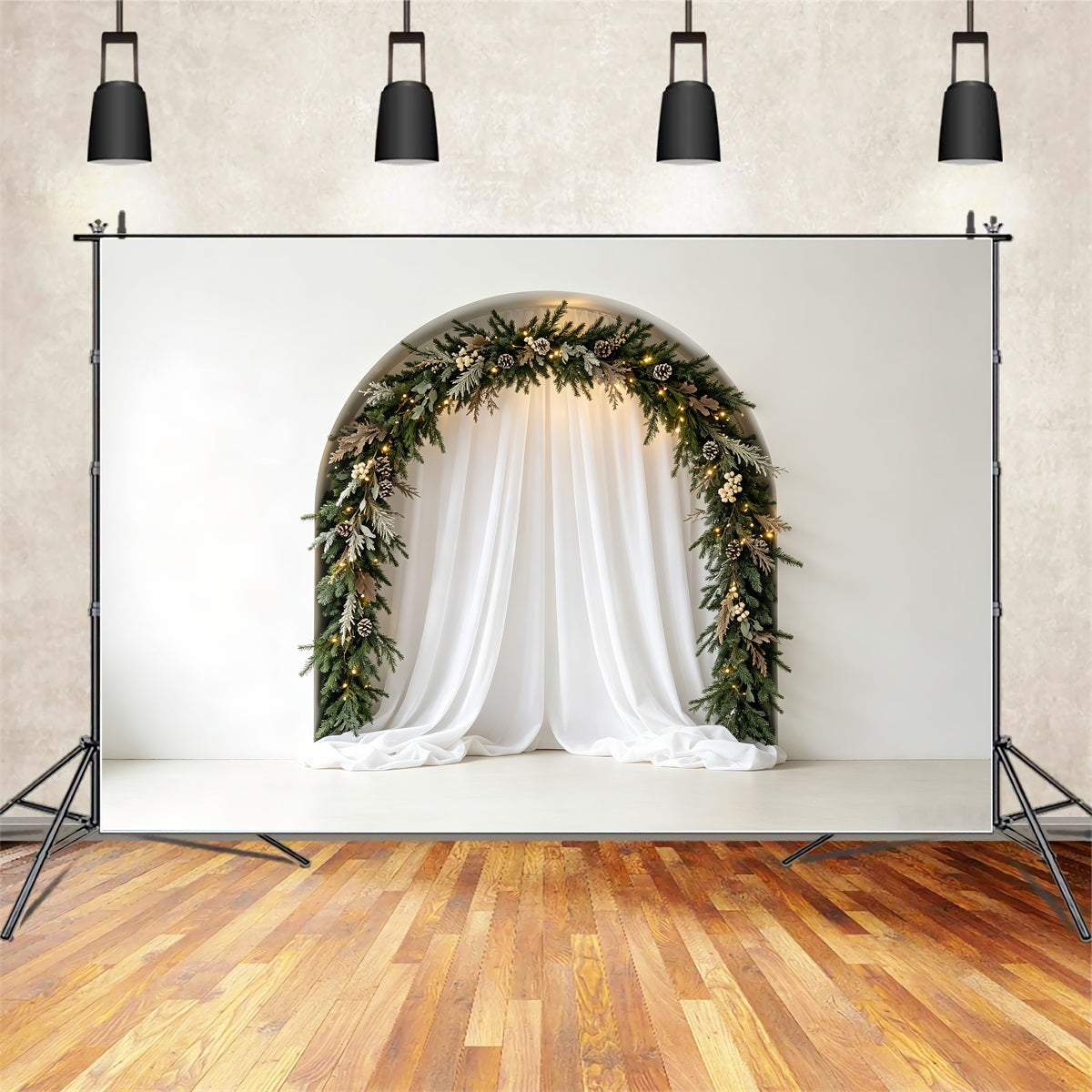 White Christmas Backdrop Elegant Drapery Garland Arch Christmas Backdrop UK CSH69-26