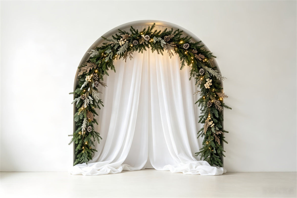 White Christmas Backdrop Elegant Drapery Garland Arch Christmas Backdrop UK CSH69-26