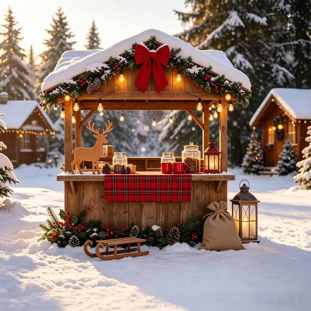 Snowy Christmas Backdrop Winter Rustic Market Stall Christmas Backdrops UK CSH69-27