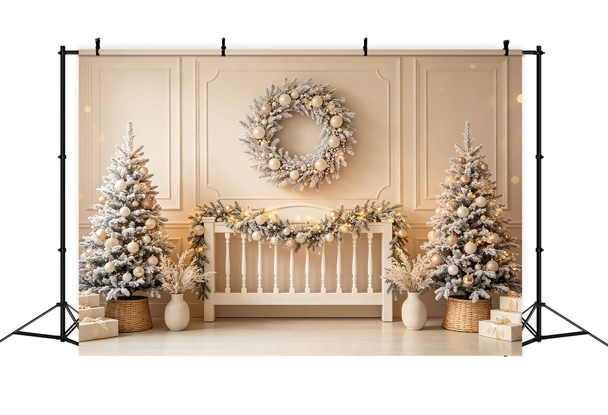 Christmas Headboard Backdrop Ivory Frosted Wreath Display Christmas Photo Backdrops UK CSH69-29