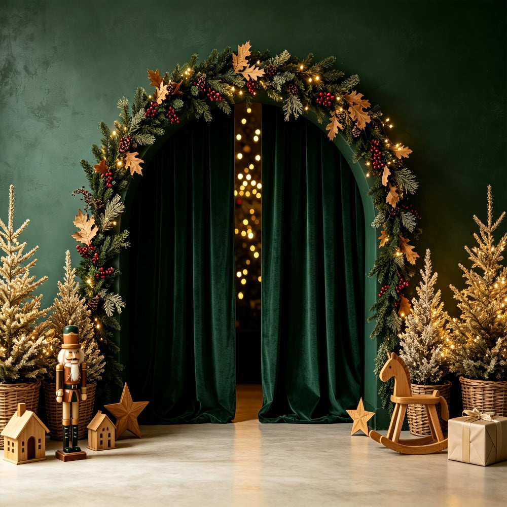 Green Christmas Backdrop Emerald Arch Nutcracker Decor Photography Christmas Backdrop UK CSH69-3