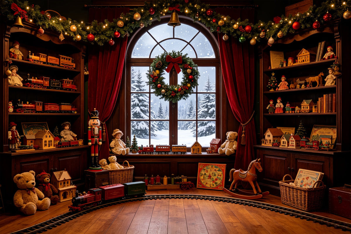 Vintage Christmas Backdrop Toy Train Room Window Large Christmas Backdrops UK CSH69-35