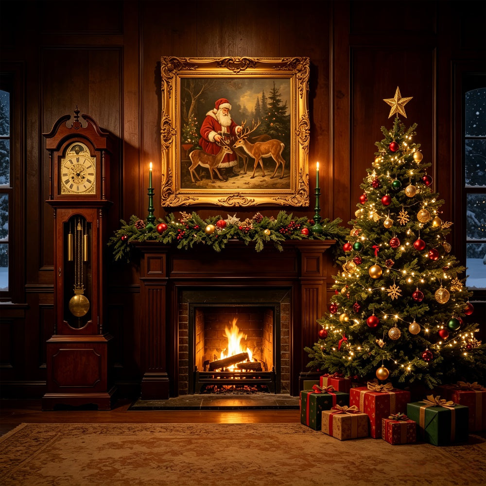 Fireplace Christmas Backdrop Santa Portrait Hearth Room Large Christmas Backdrop UK CSH69-38