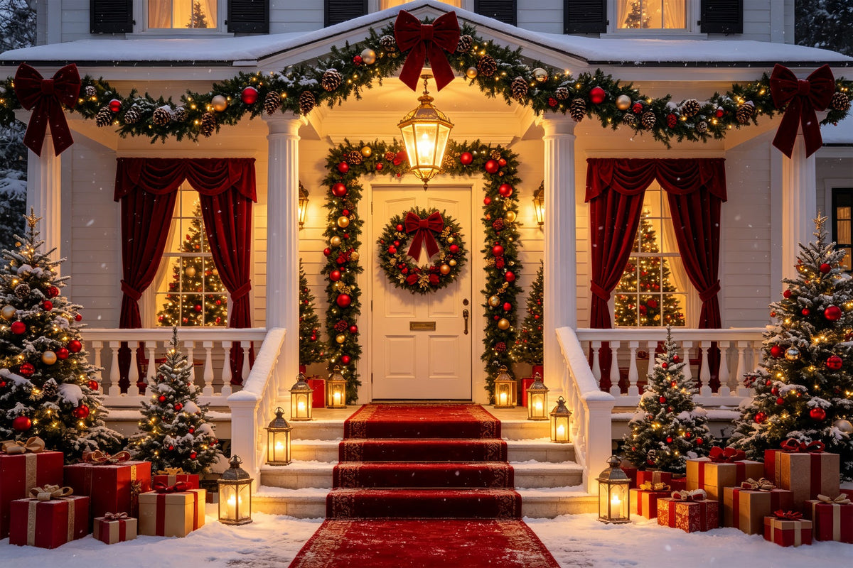 Night Before Christmas Backdrop Red Carpet Porch Entrance Photography Christmas Backdrop UK CSH69-40