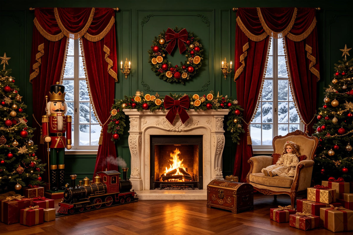 Christmas Window Backdrop Nutcracker Hearth Doll Parlor Photo Backdrops Christmas UK CSH69-42