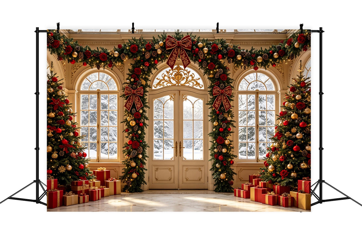 Christmas Living Room Backdrop Rose Garland Grand Entrance Christmas Wall Backdrops UK CSH69-43
