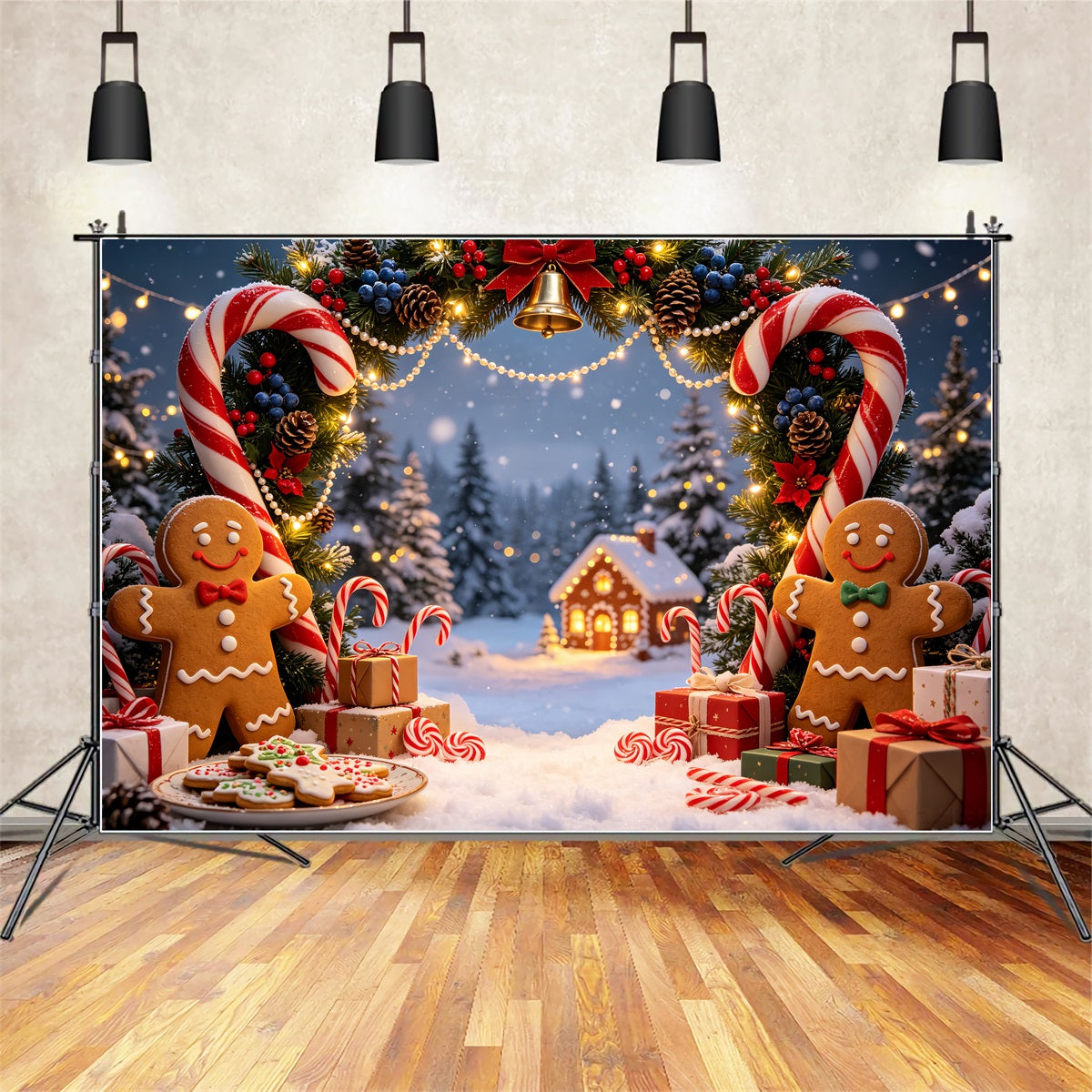 Gingerbread Christmas Backdrop Village Candy Cane Arch Christmas Studio Backdrop UK CSH69-44