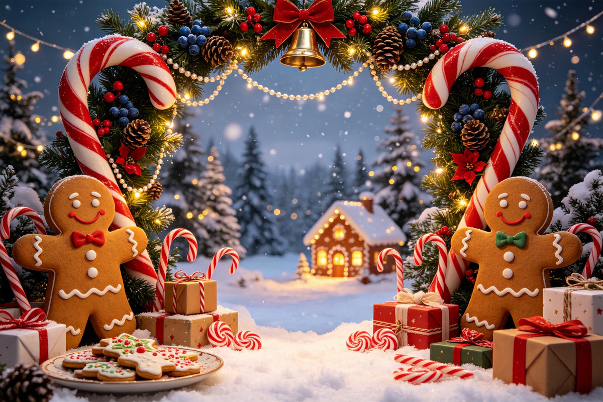 Gingerbread Christmas Backdrop Village Candy Cane Arch Christmas Studio Backdrop UK CSH69-44