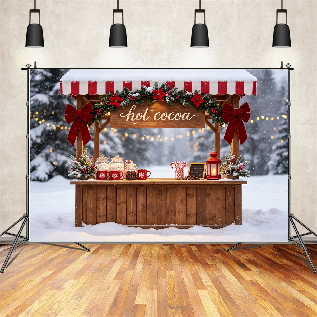 Snowy Christmas Backdrop Hot Cocoa Winter Stand Indoor Christmas Backdrop UK CSH69-46