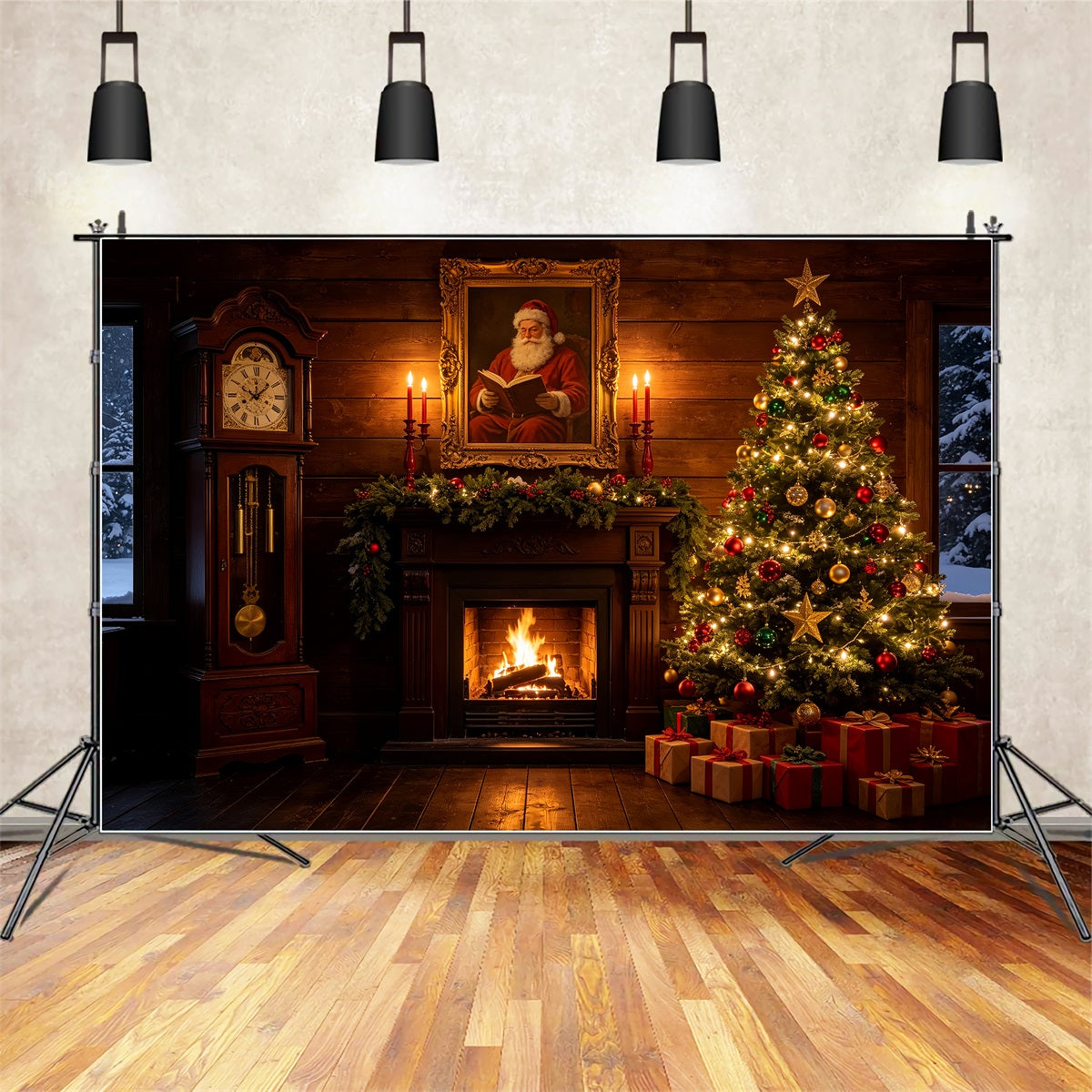 Christmas Cabin Backdrop Santa Portrait Hearth Room Studio Backdrops Christmas UK CSH69-47