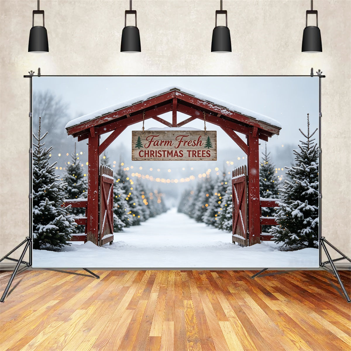 Christmas Tree Farm Backdrop Snowy Tree Farm Gate Photo Christmas Backdrop UK CSH69-48