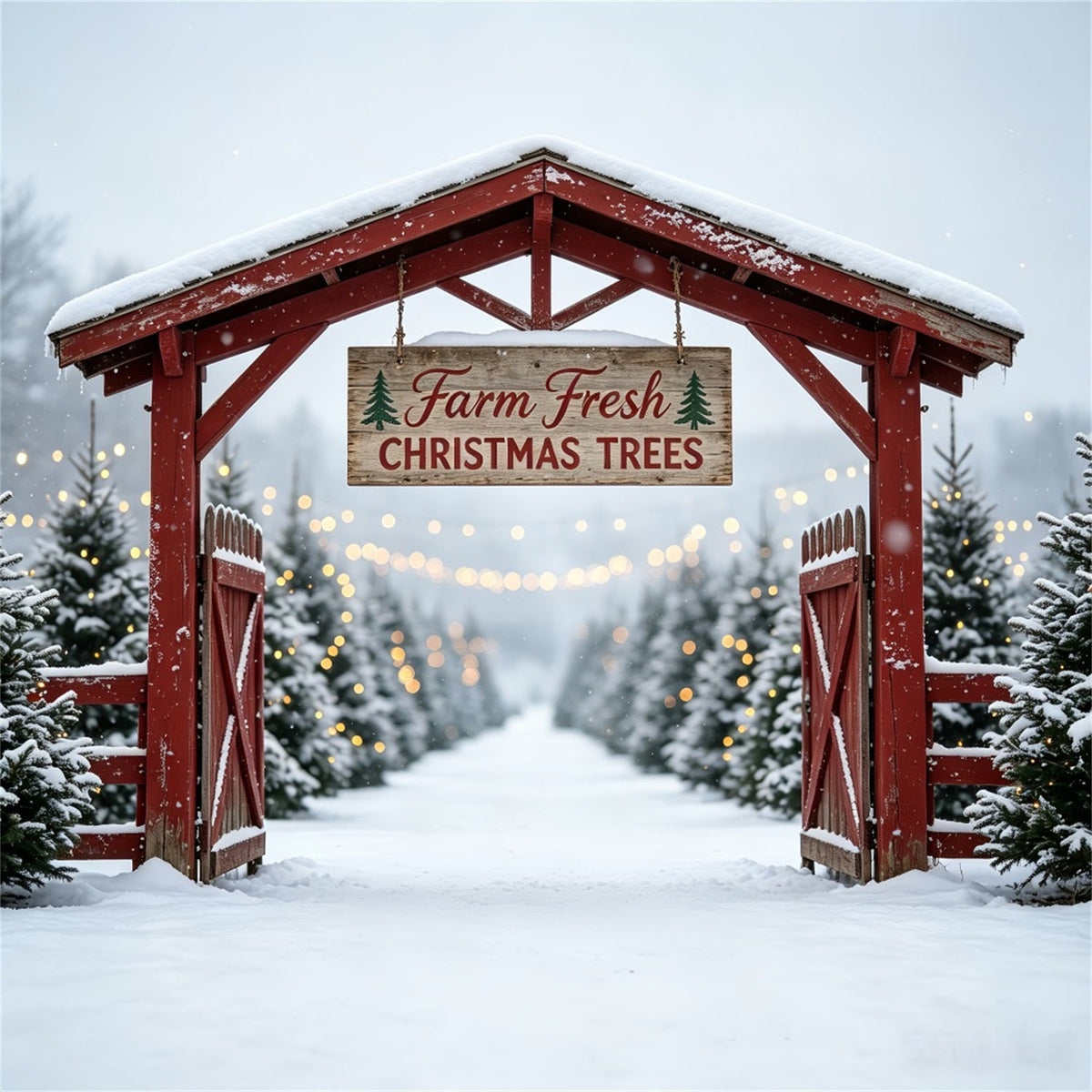 Christmas Tree Farm Backdrop Snowy Tree Farm Gate Photo Christmas Backdrop UK CSH69-48