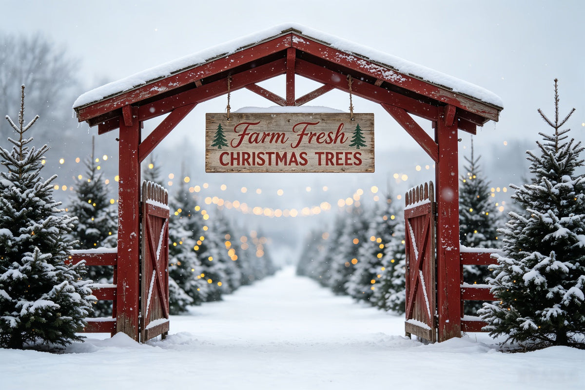 Christmas Tree Farm Backdrop Snowy Tree Farm Gate Photo Christmas Backdrop UK CSH69-48