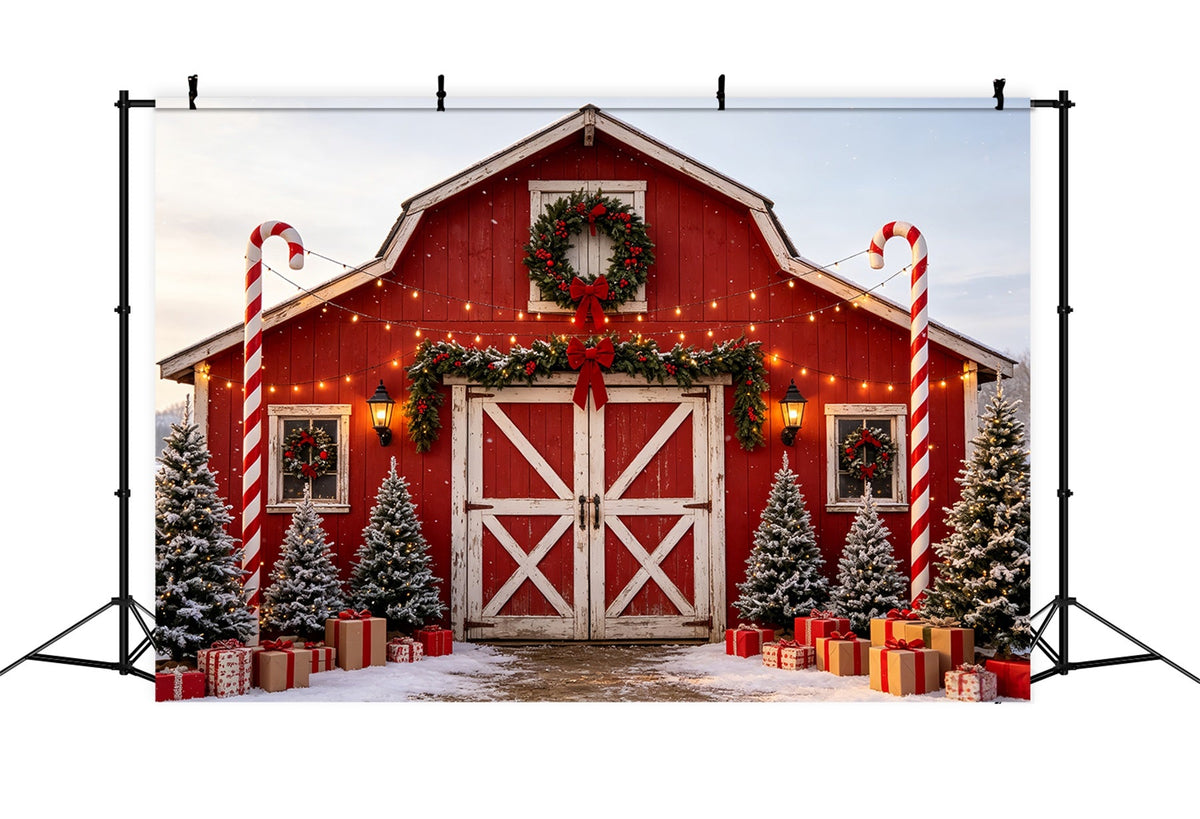 Christmas Farm Backdrop Candy Cane Barn Entrance Christmas Studio Backdrops UK CSH69-50