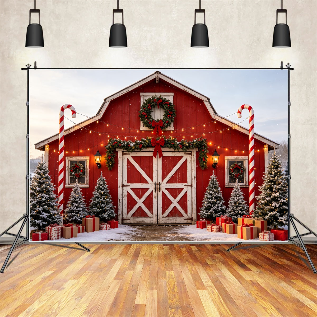 Christmas Farm Backdrop Candy Cane Barn Entrance Christmas Studio Backdrops UK CSH69-50