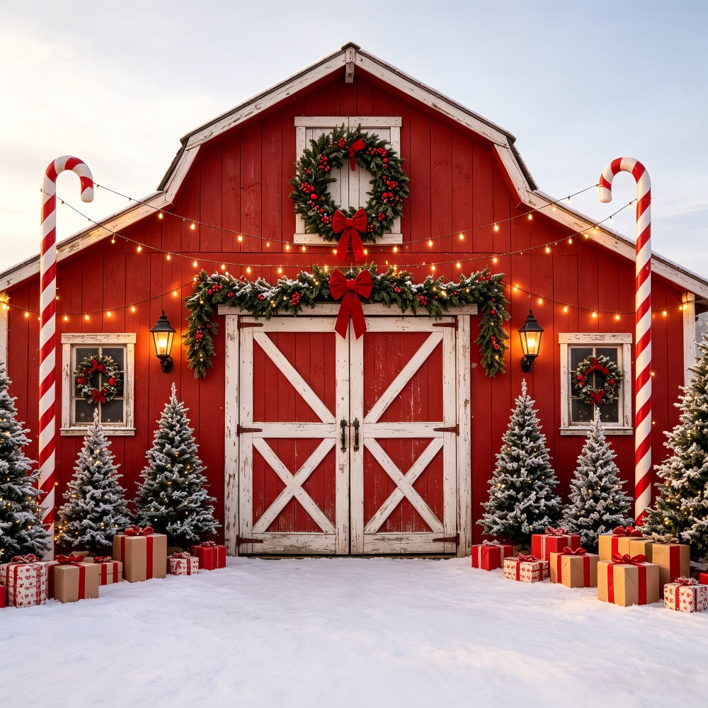 Christmas Farm Backdrop Candy Cane Barn Entrance Christmas Studio Backdrops UK CSH69-50