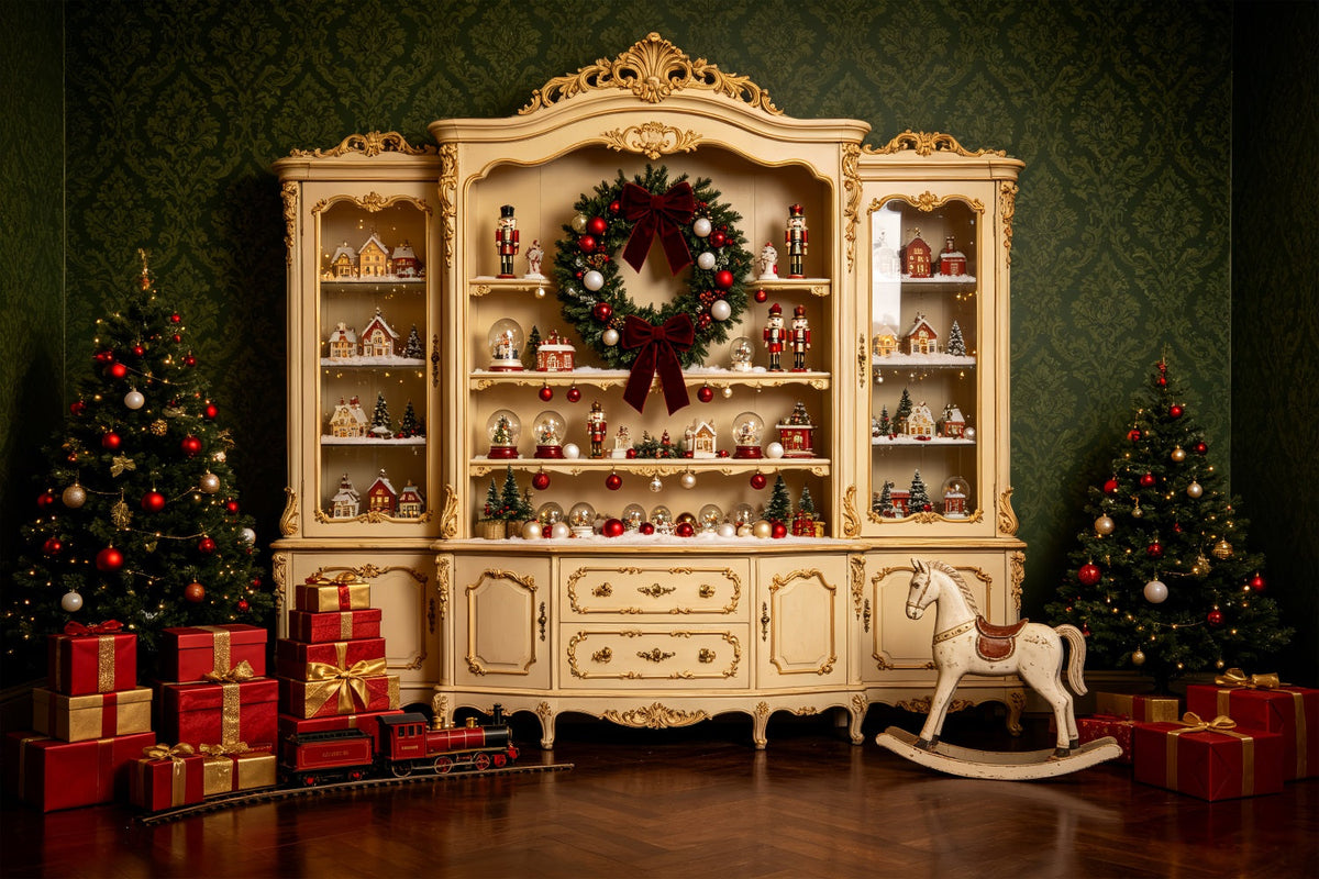 Rustic Christmas Backdrop Vintage Village Cabinet Display Wall Christmas Backdrop UK CSH69-53