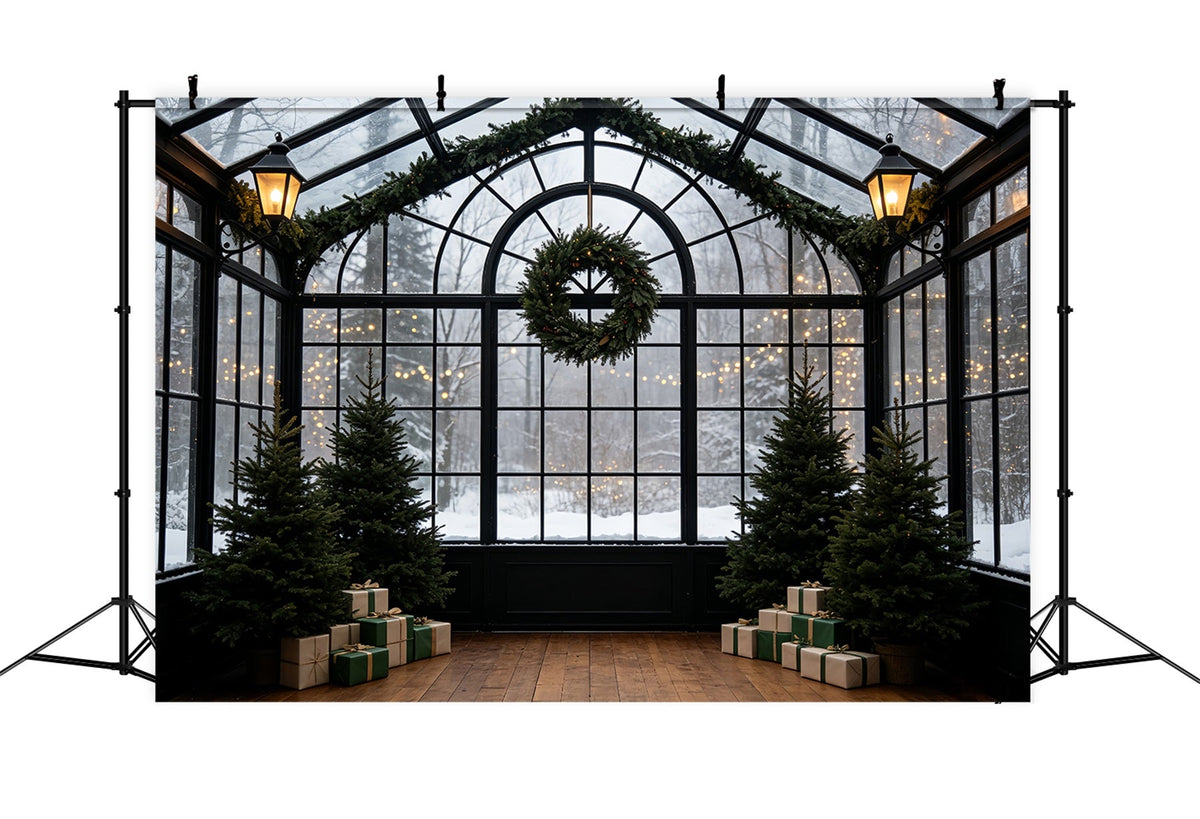 Christmas Greenery Backdrop Snowy Conservatory Wreath Arch Christmas Indoor Backdrop UK CSH69-55