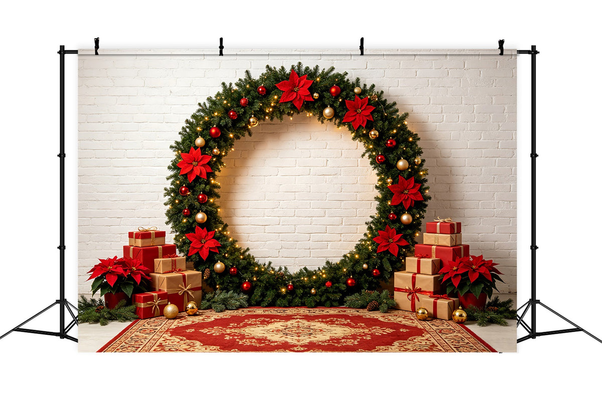 Christmas Picture Backdrop Poinsettia Wreath Gift Arch Christmas Backdrops For Photos UK CSH69-57