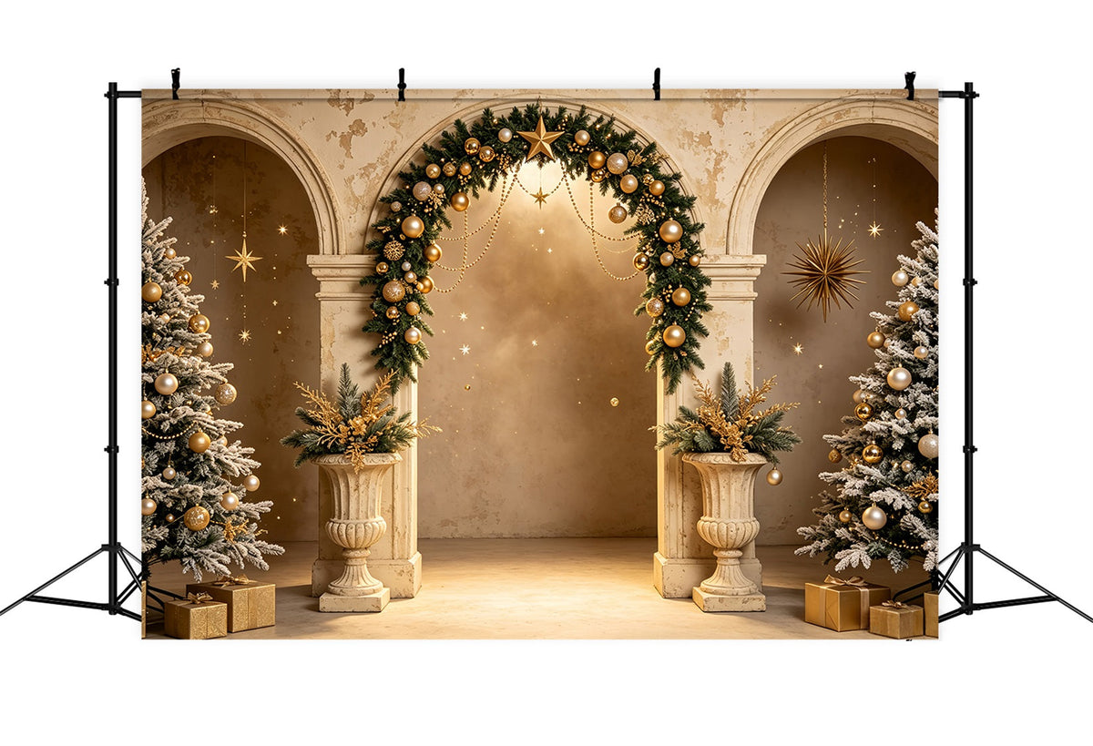 Christmas Photoshoot Backdrop Golden Archway Tree Display Christmas Backdrops For Photography UK CSH69-66