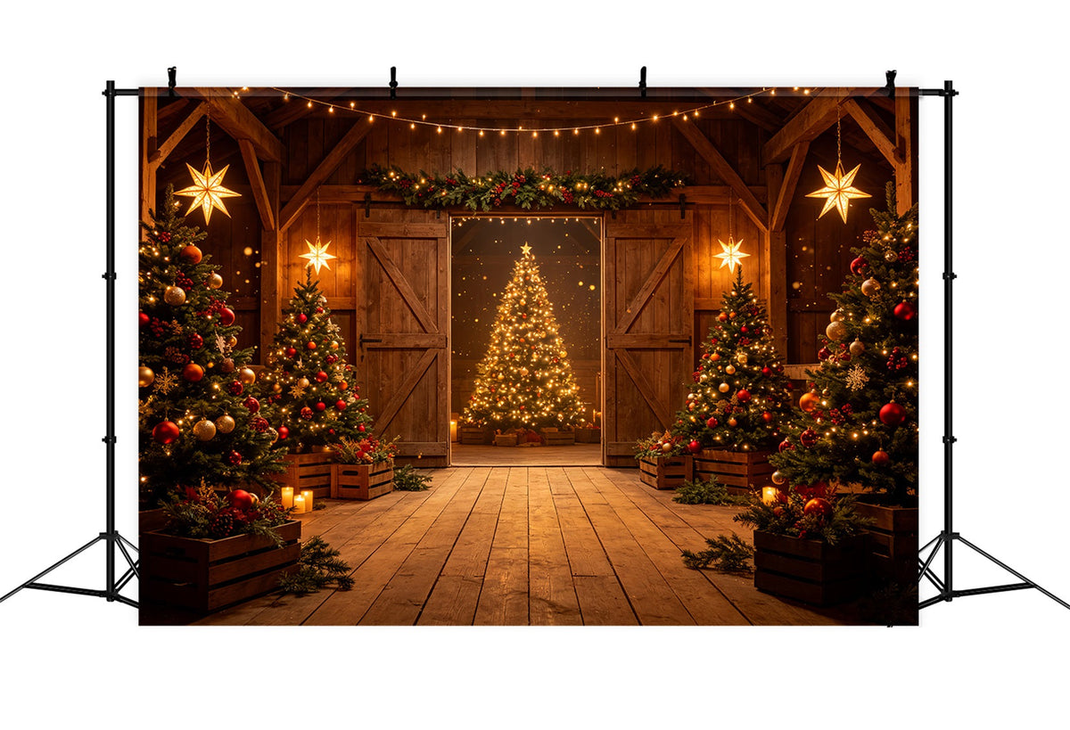 Western Christmas Backdrop Rustic Barn Tree Glow Christmas Outdoor Backdrop UK CSH69-67