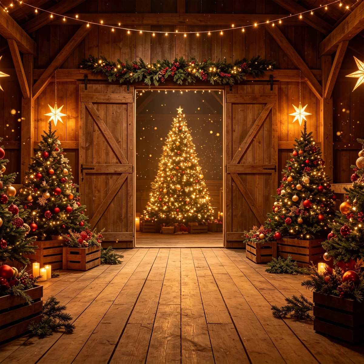 Western Christmas Backdrop Rustic Barn Tree Glow Christmas Outdoor Backdrop UK CSH69-67