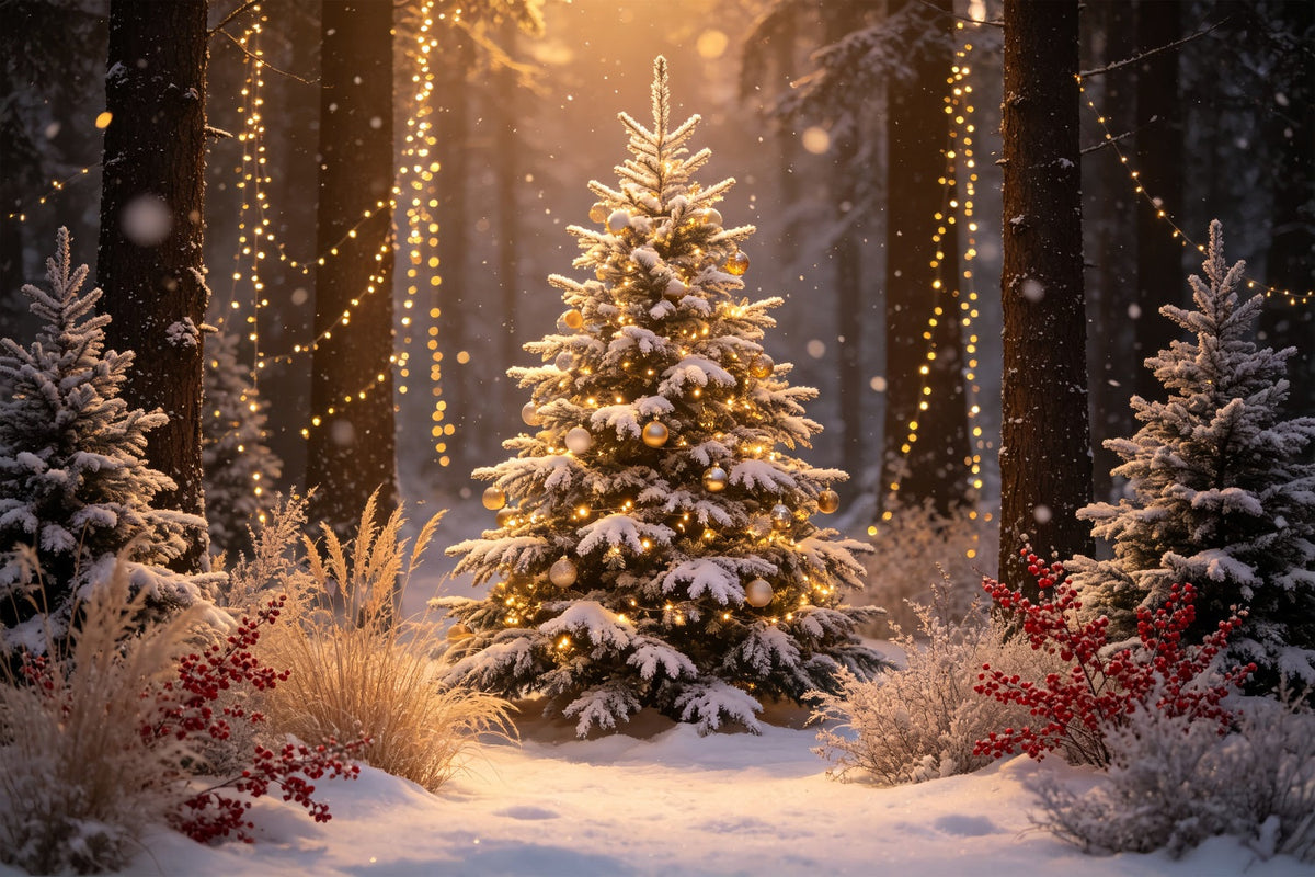 Christmas Tree Backdrop Glowing Forest Tree Lights Christmas Studio Backdrop UK CSH69-7