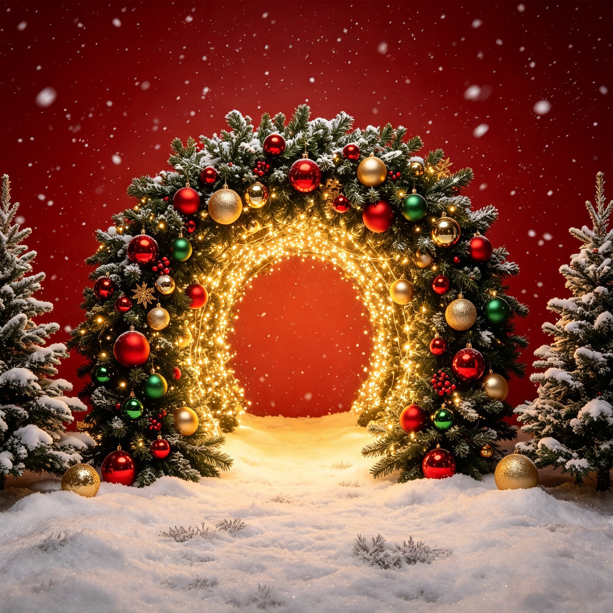 Christmas Portrait Backdrop Golden Lighted Archway Christmas Photoshoot Backdrop UK CSH69-70