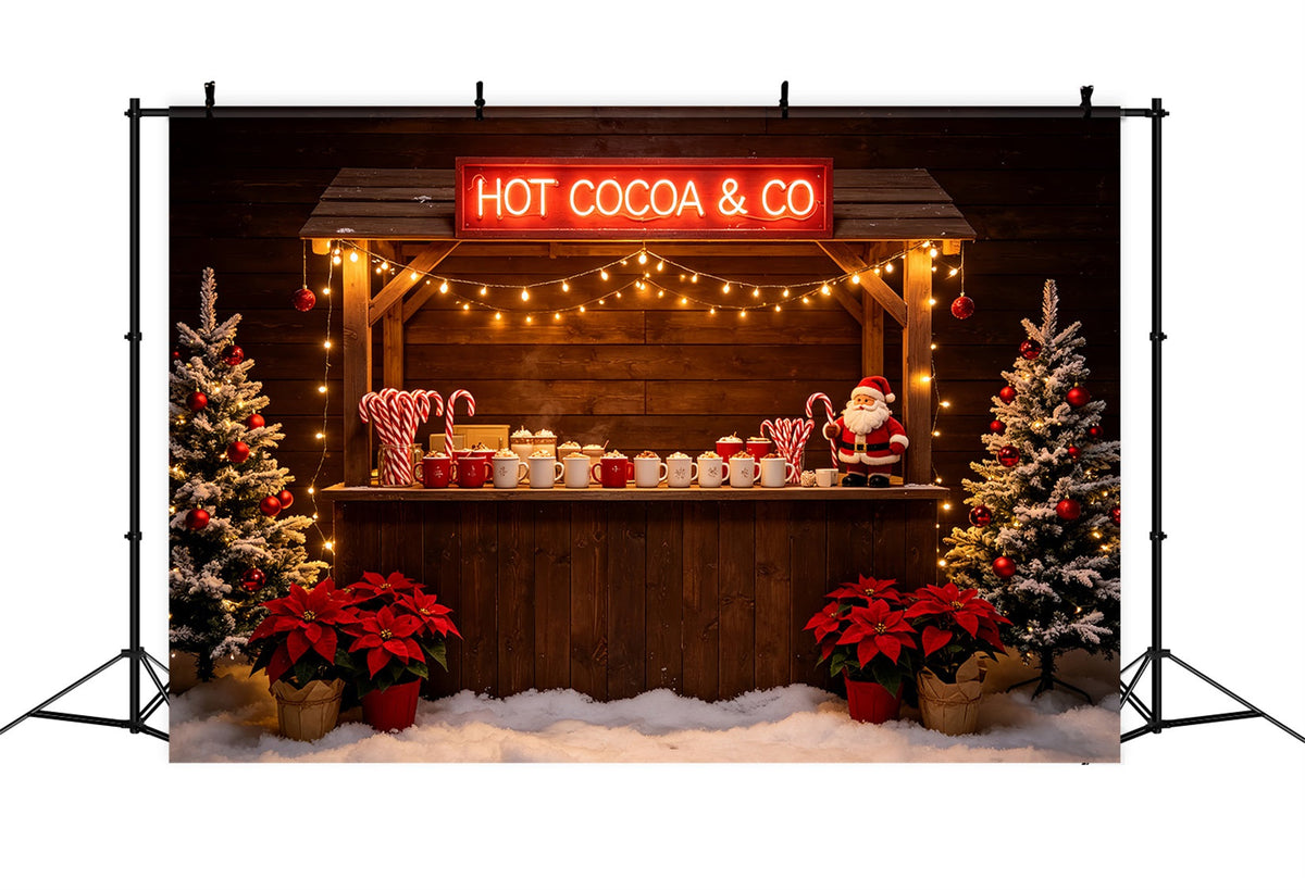 Christmas Backdrop For Party Hot Cocoa Wooden Bar Christmas Party Backdrop UK CSH69-74