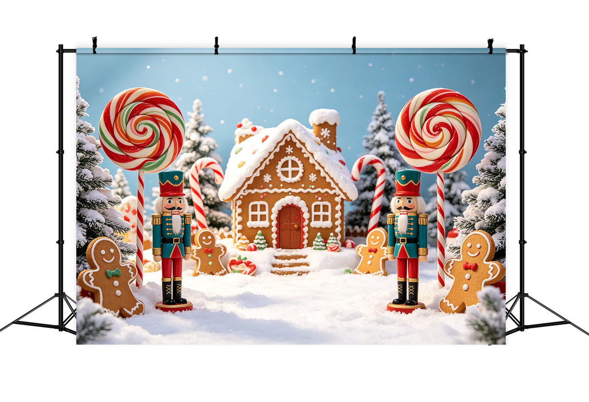 Nutcracker Land Of Sweets Backdrop Snowy Candy Village Gingerbread Photo Backdrop UK CSH69-75