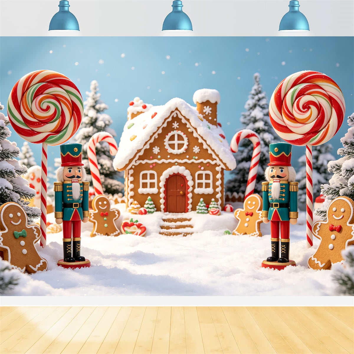 Nutcracker Land Of Sweets Backdrop Snowy Candy Village Gingerbread Photo Backdrop UK CSH69-75