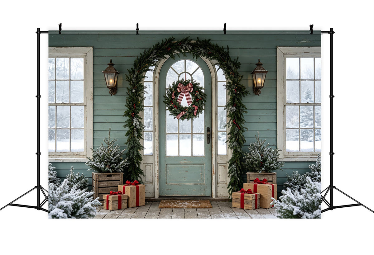 Christmas Card Backdrop Frosted Green Doorway Xmas Backdrop UK CSH69-77