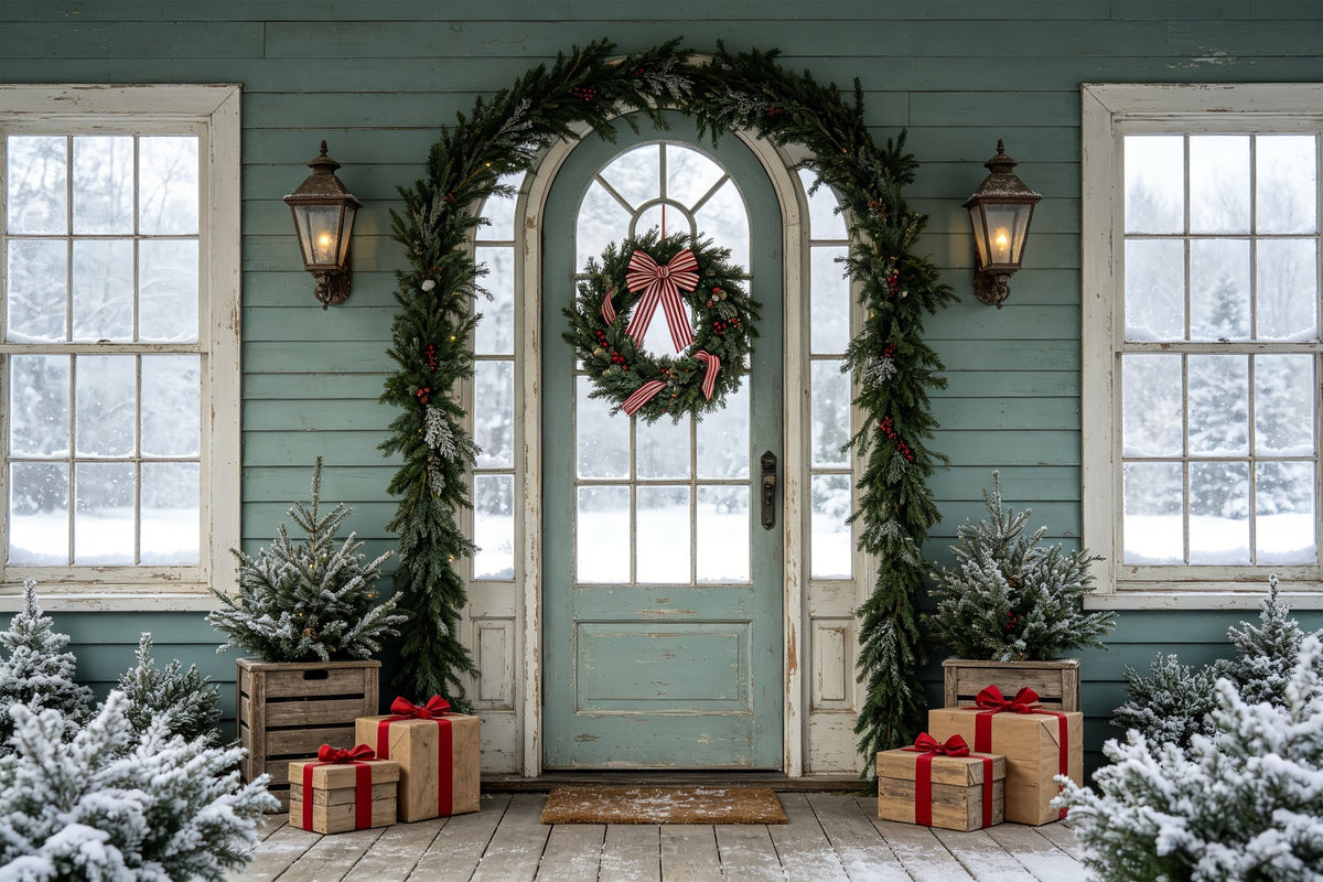 Christmas Card Backdrop Frosted Green Doorway Xmas Backdrop UK CSH69-77