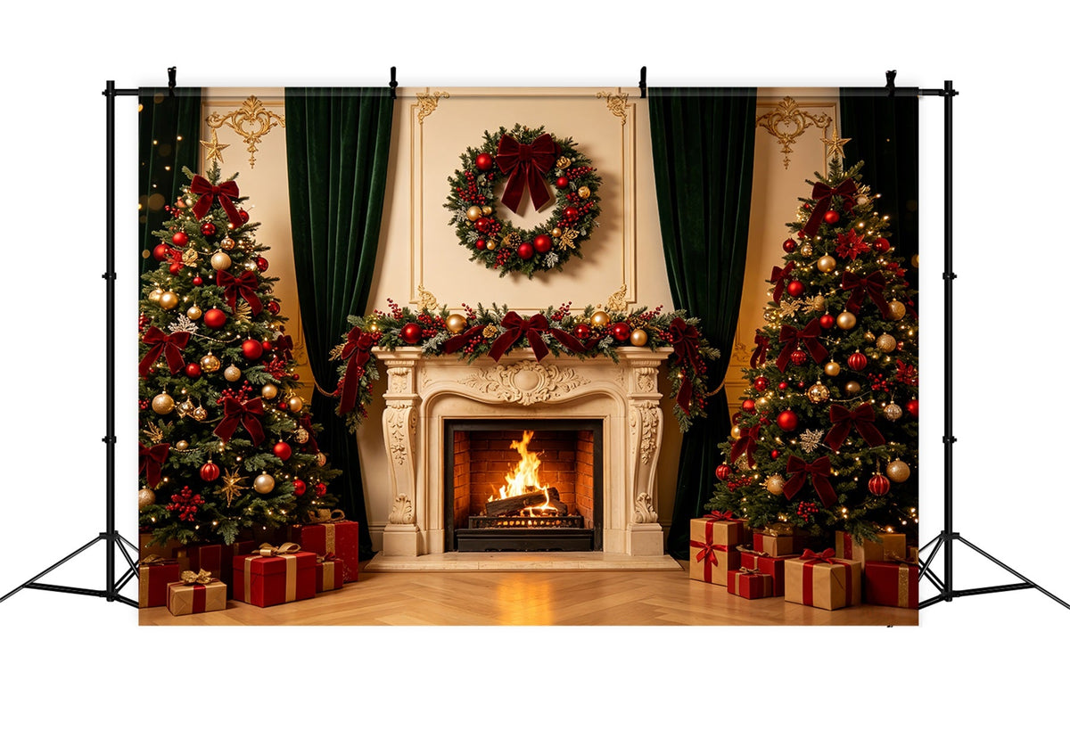 Christmas Fireplace Backdrop Elegant Wreath Retro Wall Photography Backdrop Christmas UK CSH69-8