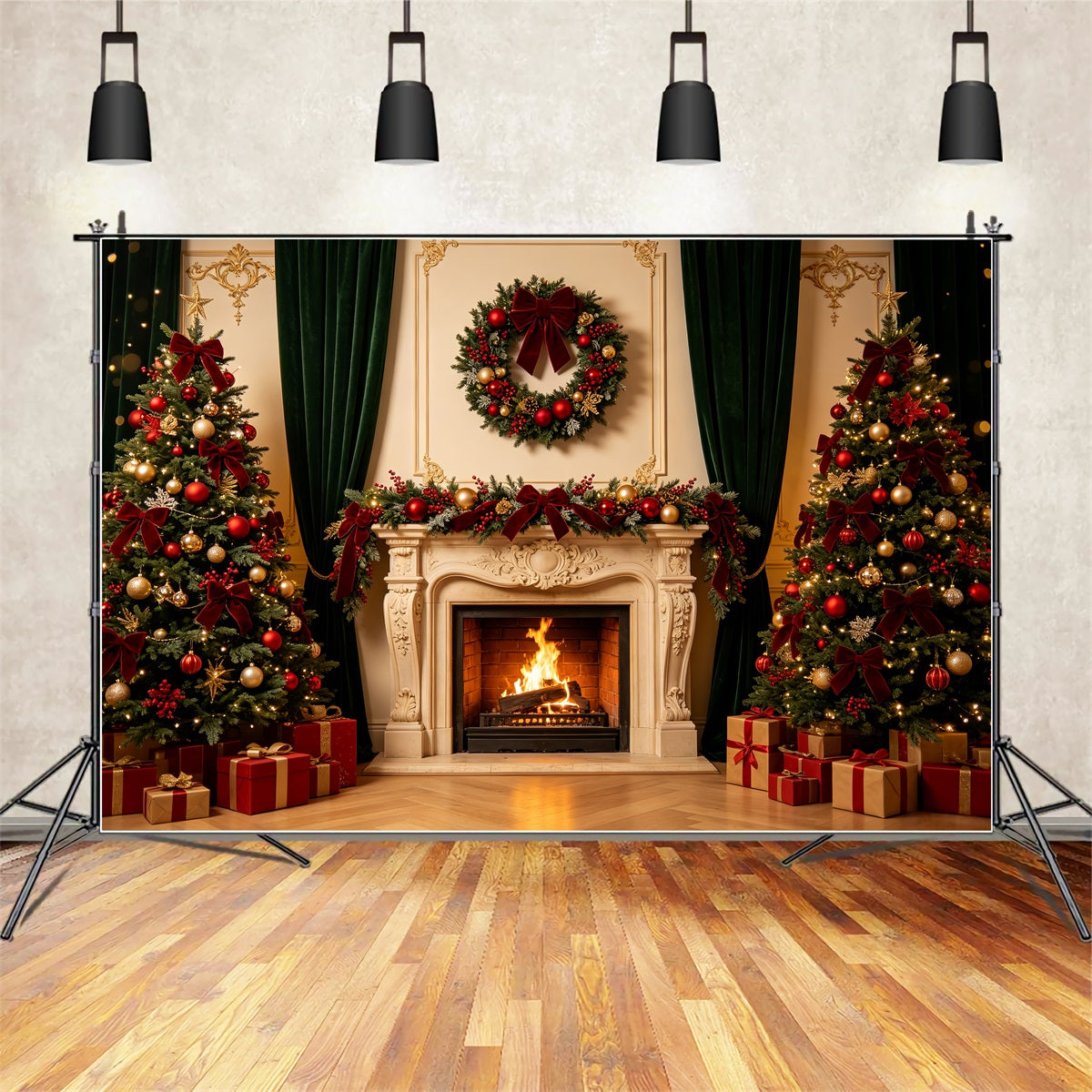 Christmas Fireplace Backdrop Elegant Wreath Retro Wall Photography Backdrop Christmas UK CSH69-8