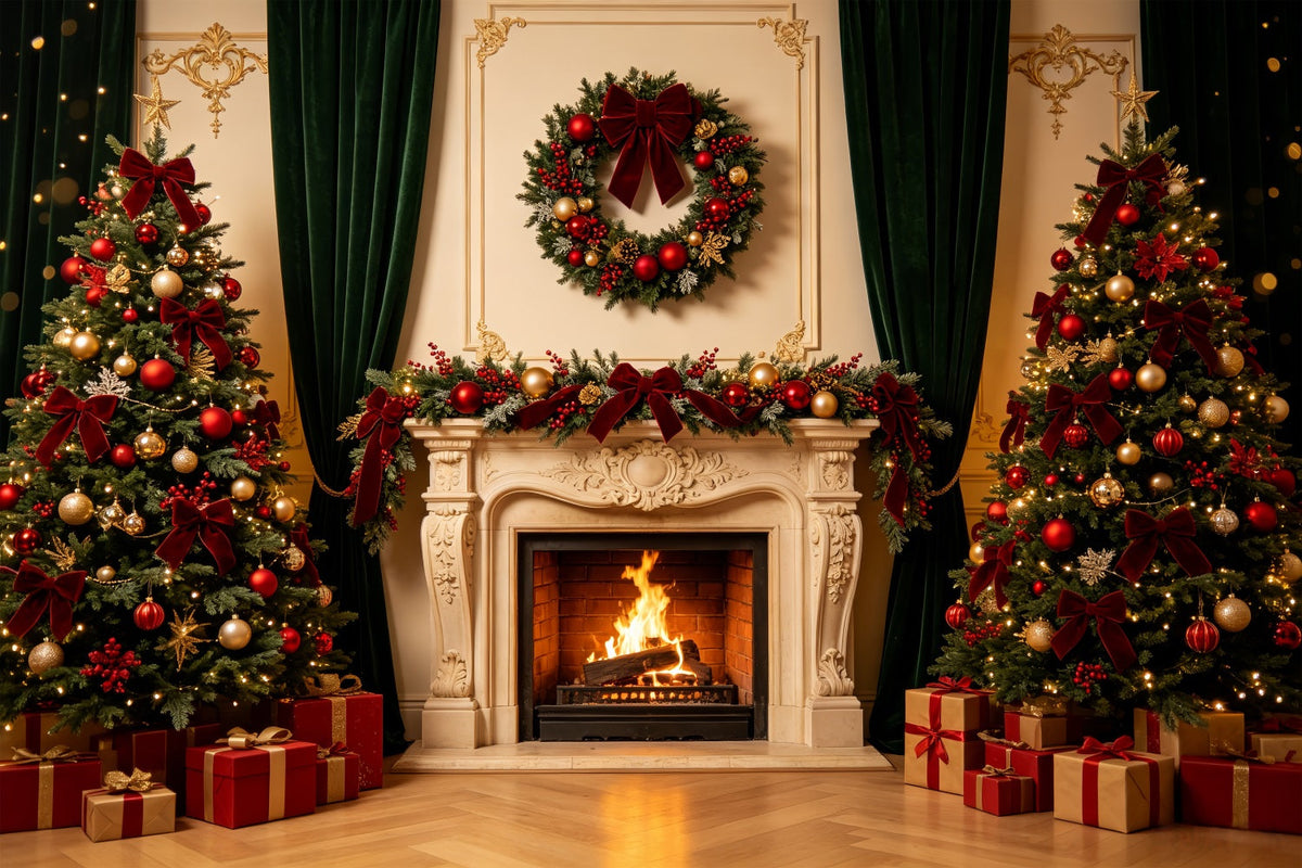 Christmas Fireplace Backdrop Elegant Wreath Retro Wall Photography Backdrop Christmas UK CSH69-8