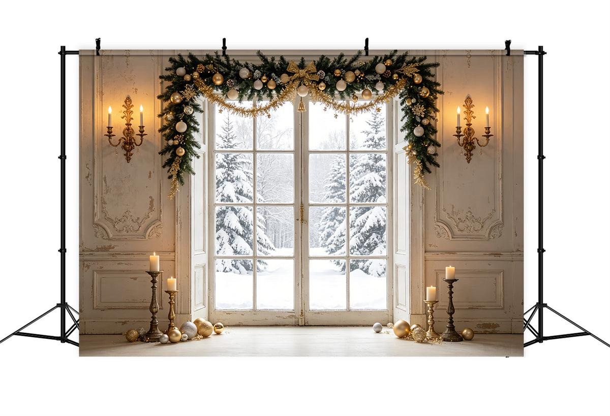 Christmas Window Backdrop Winter Pine Door View Christmas Portrait Backdrop UK CSH69-80