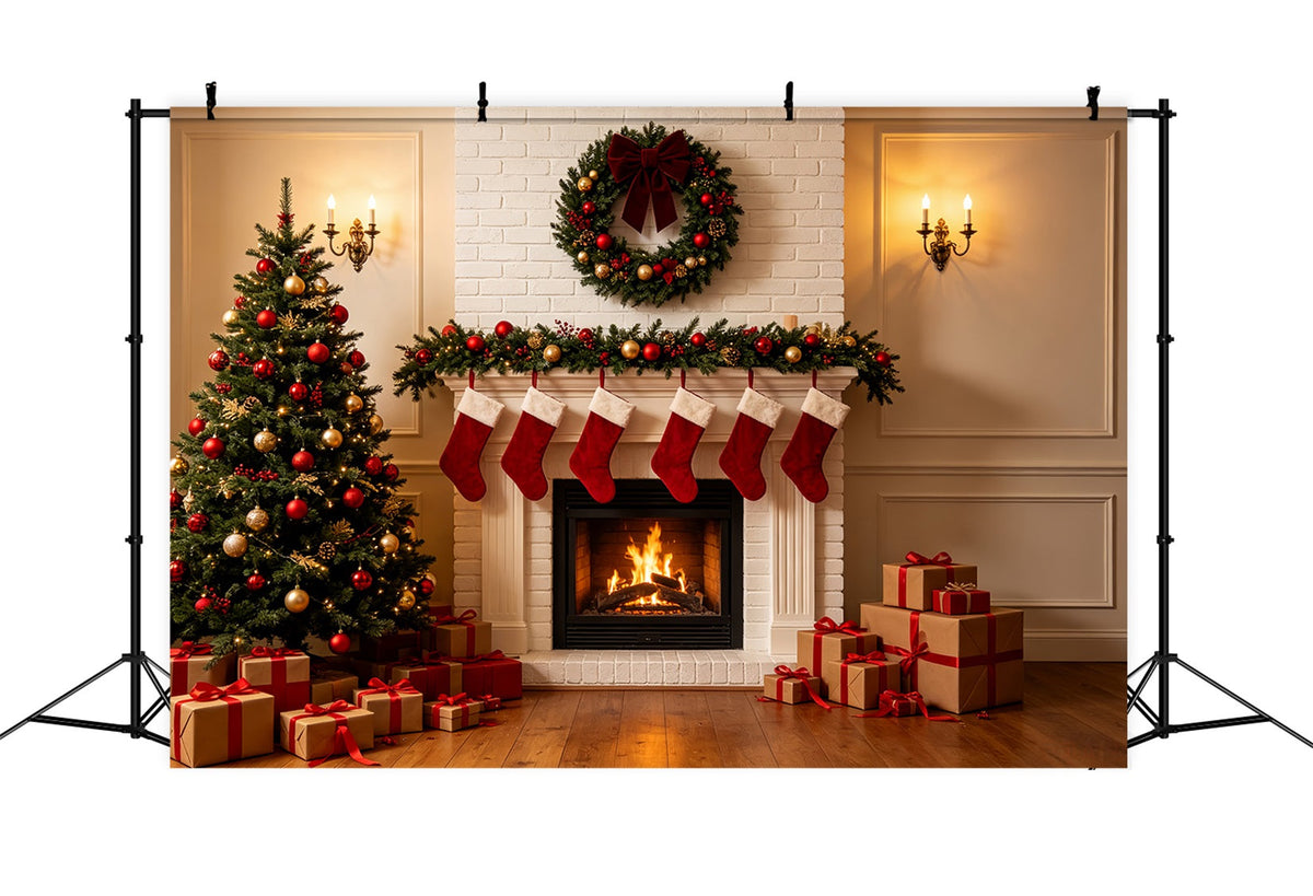 Christmas Fireplace Backdrop Classic White Fireplace Mantel Christmas Photo Backdrops UK CSH69-82