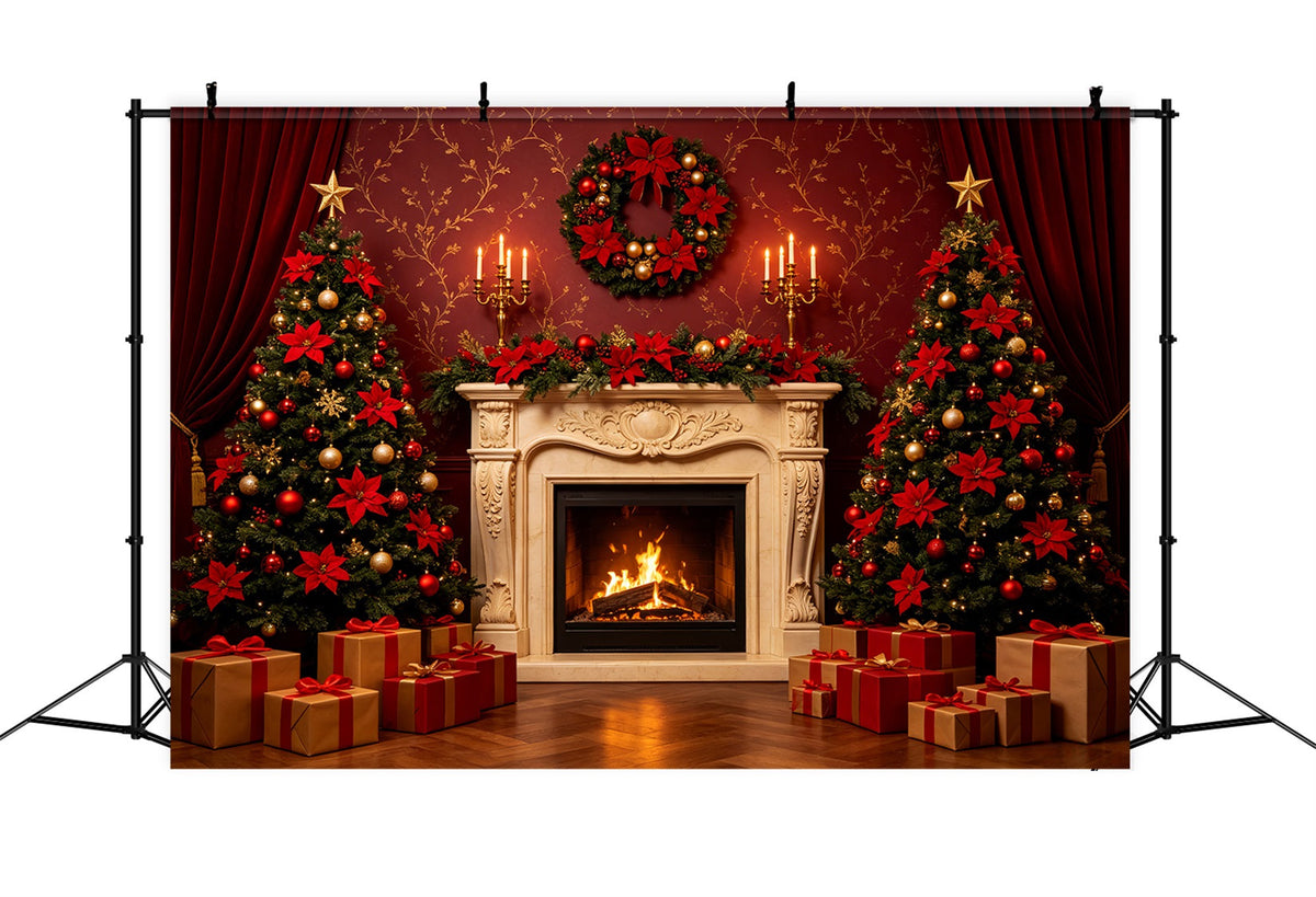 Christmas Backdrops For Stage Elegant Red Curtain Fireplace Christmas Backdrop For Party UK CSH69-83