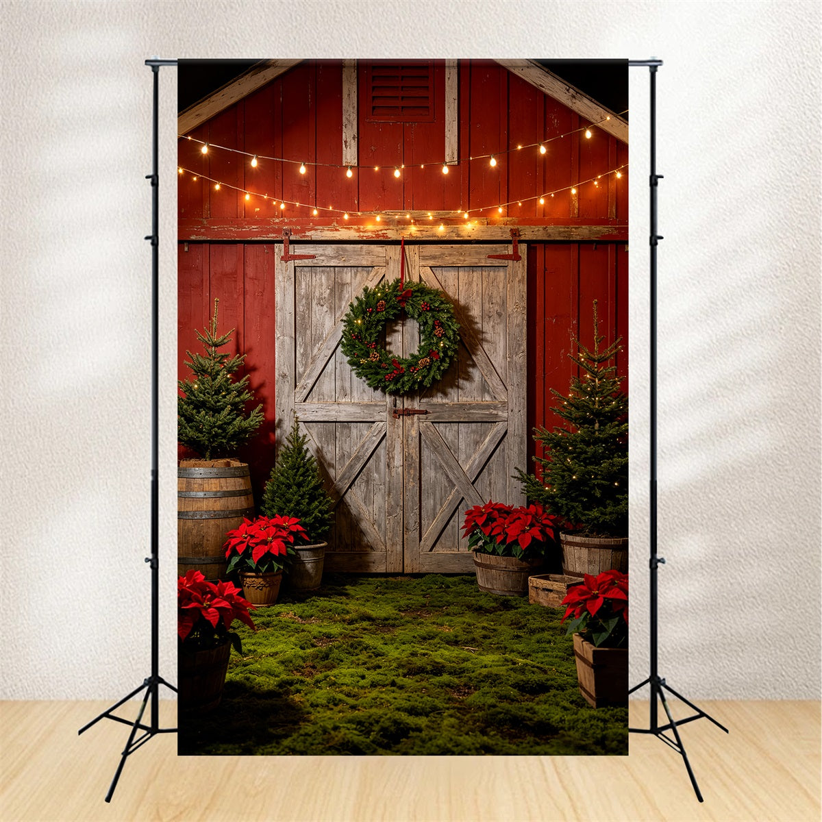 Western Christmas Backdrop Rustic Barn Door Wreath Christmas Outdoor Backdrop UK CSH69-85