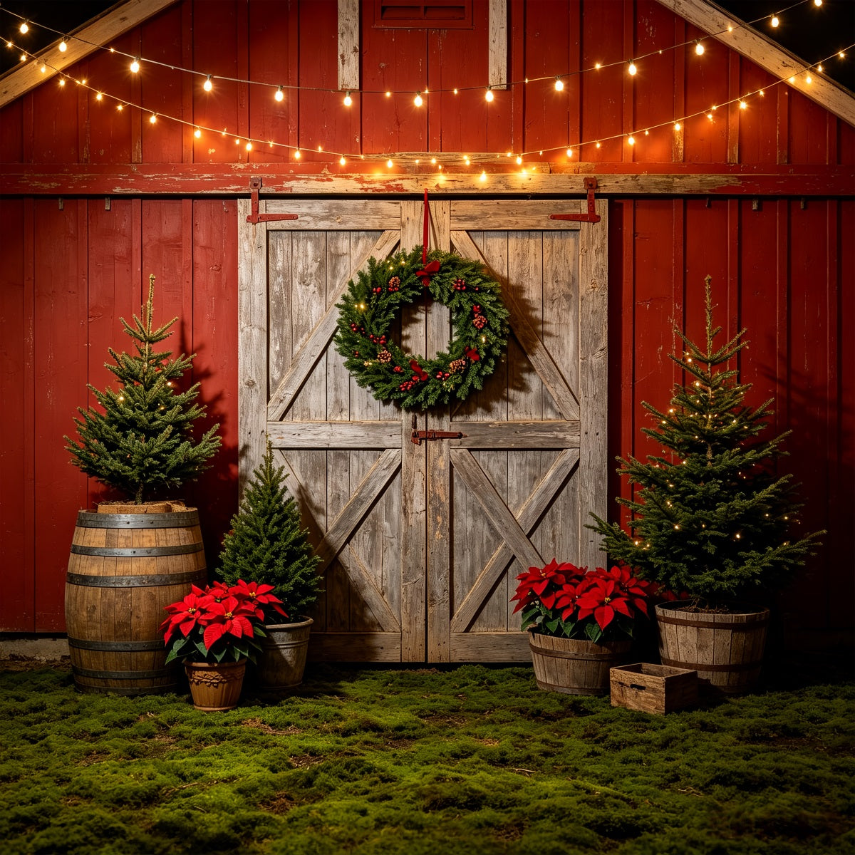 Western Christmas Backdrop Rustic Barn Door Wreath Christmas Outdoor Backdrop UK CSH69-85