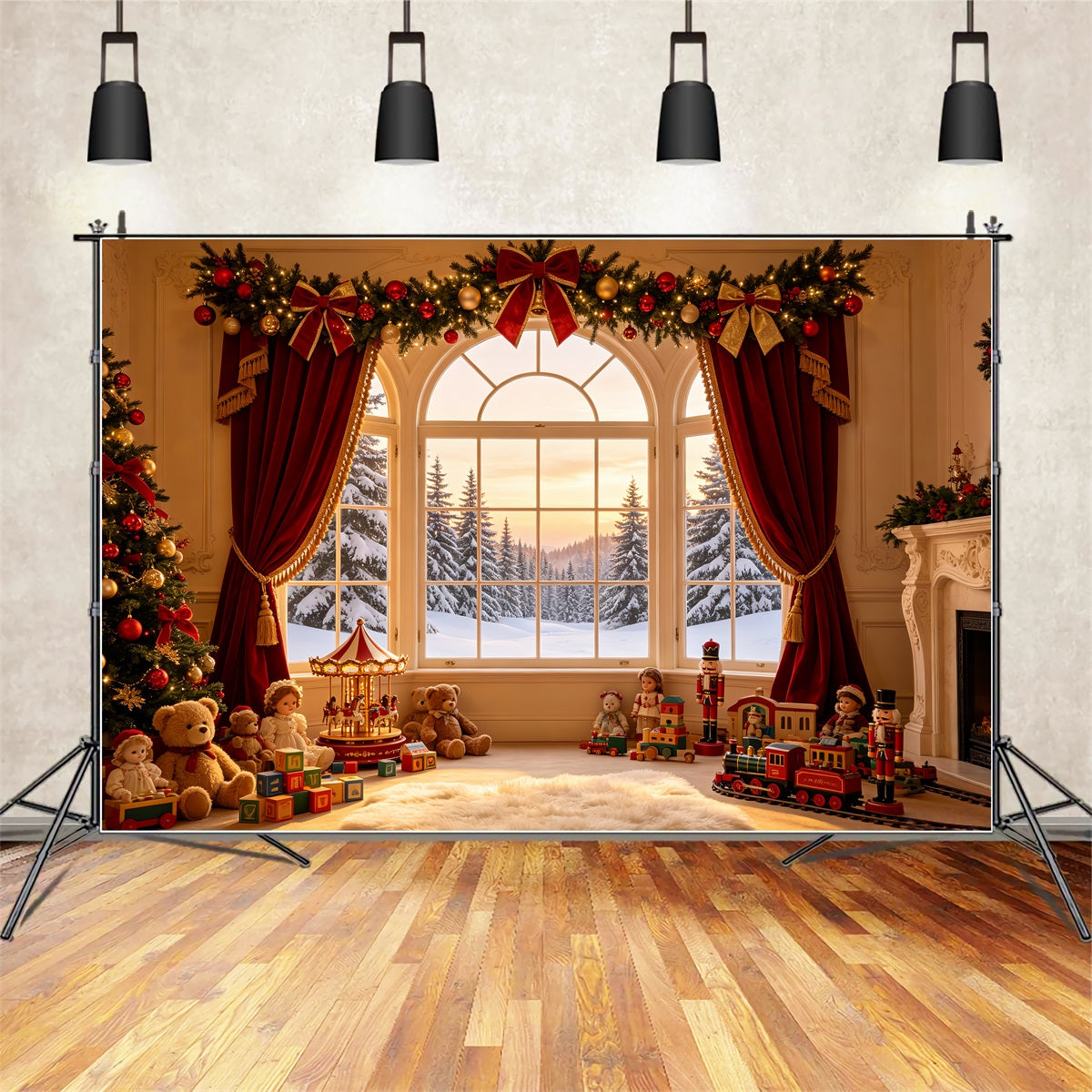Christmas Window Backdrop Vintage Toy Curtain Display Indoor Christmas Backdrop UK CSH69-9
