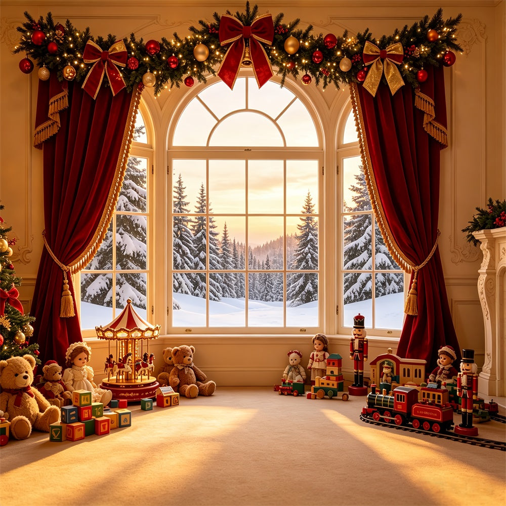Christmas Window Backdrop Vintage Toy Curtain Display Indoor Christmas Backdrop UK CSH69-9