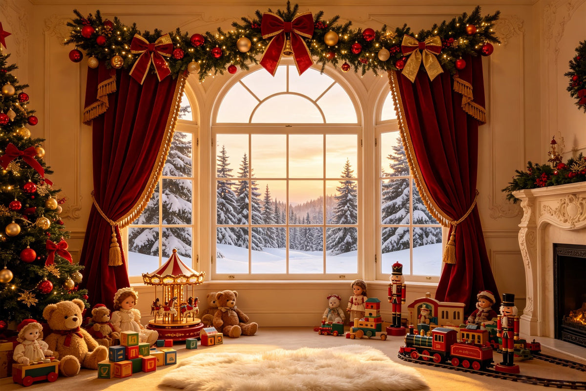 Christmas Window Backdrop Vintage Toy Curtain Display Indoor Christmas Backdrop UK CSH69-9