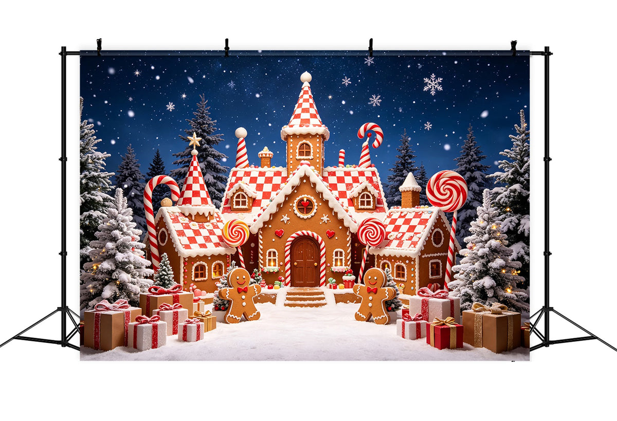 Gingerbread House Backdrop Snowy Forest Candy Castle Gingerbread Photo Backdrop UK CSH69-90