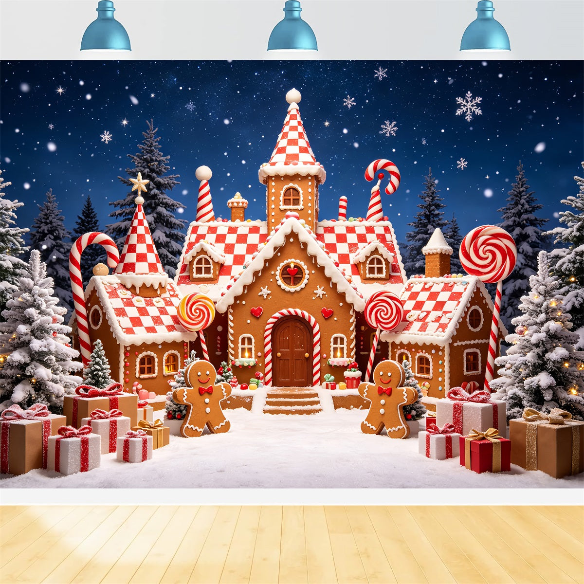 Gingerbread House Backdrop Snowy Forest Candy Castle Gingerbread Photo Backdrop UK CSH69-90