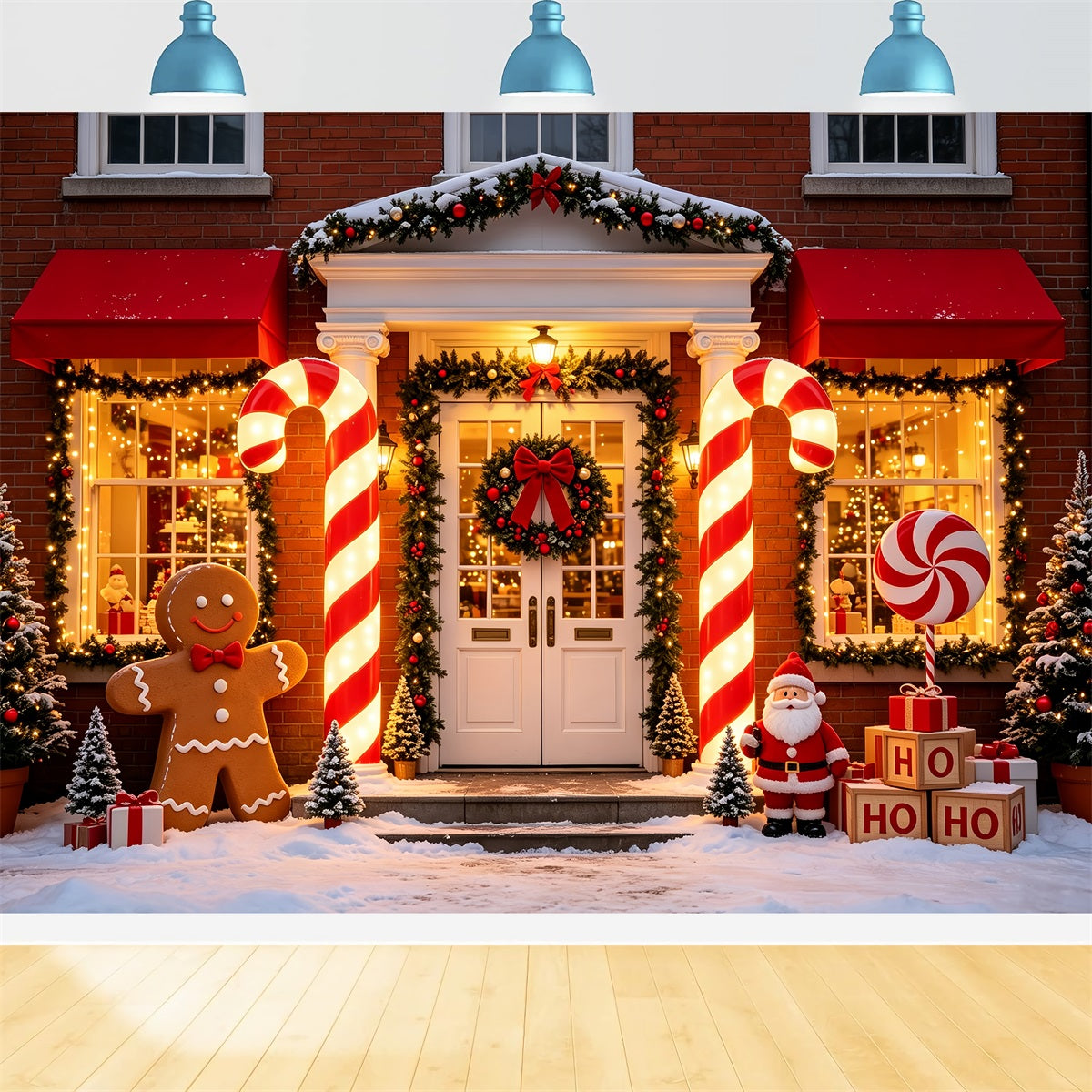 Backdrop For Santa Photos Candy Cane Porch Entrance Santa Photo Backdrops UK CSH69-91