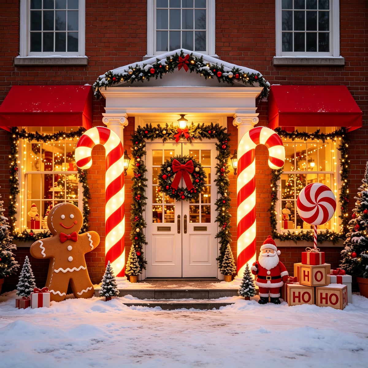 Backdrop For Santa Photos Candy Cane Porch Entrance Santa Photo Backdrops UK CSH69-91