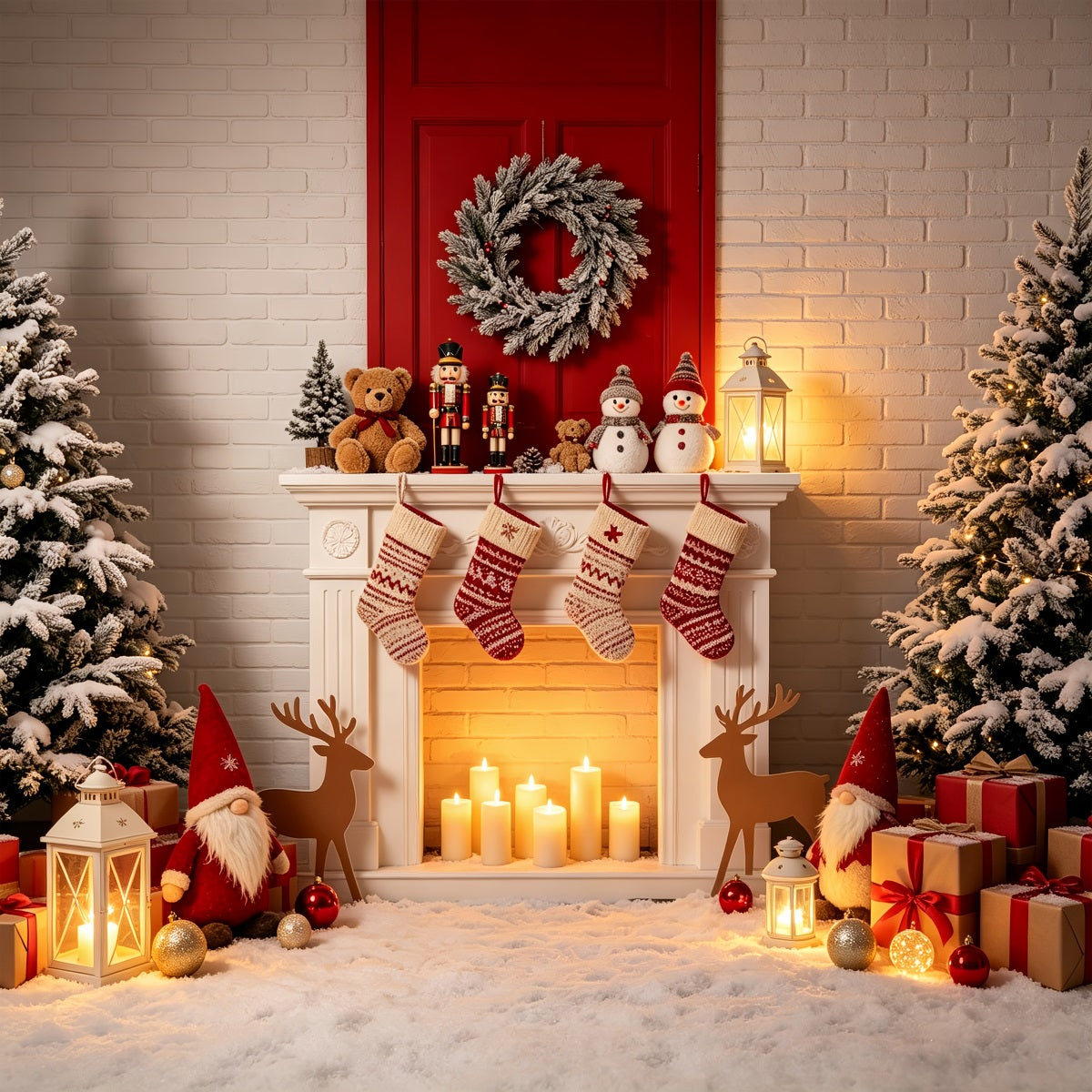 Christmas Fireplace Backdrop Cozy Stocking Display Christmas Picture Backdrop UK CSH69-93