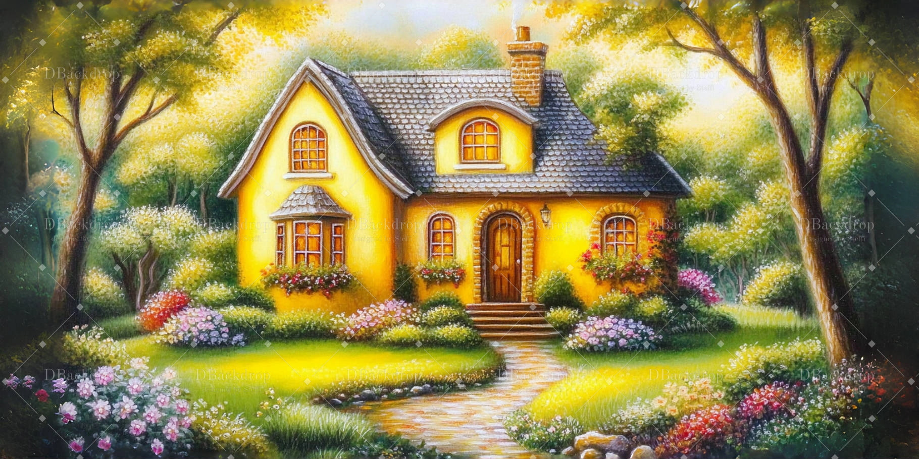 Theater Backdrop Cottage in Forest Stage Scenery Backdrops UK CSH59-T34